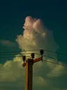 Power lines beneath a towering cloud