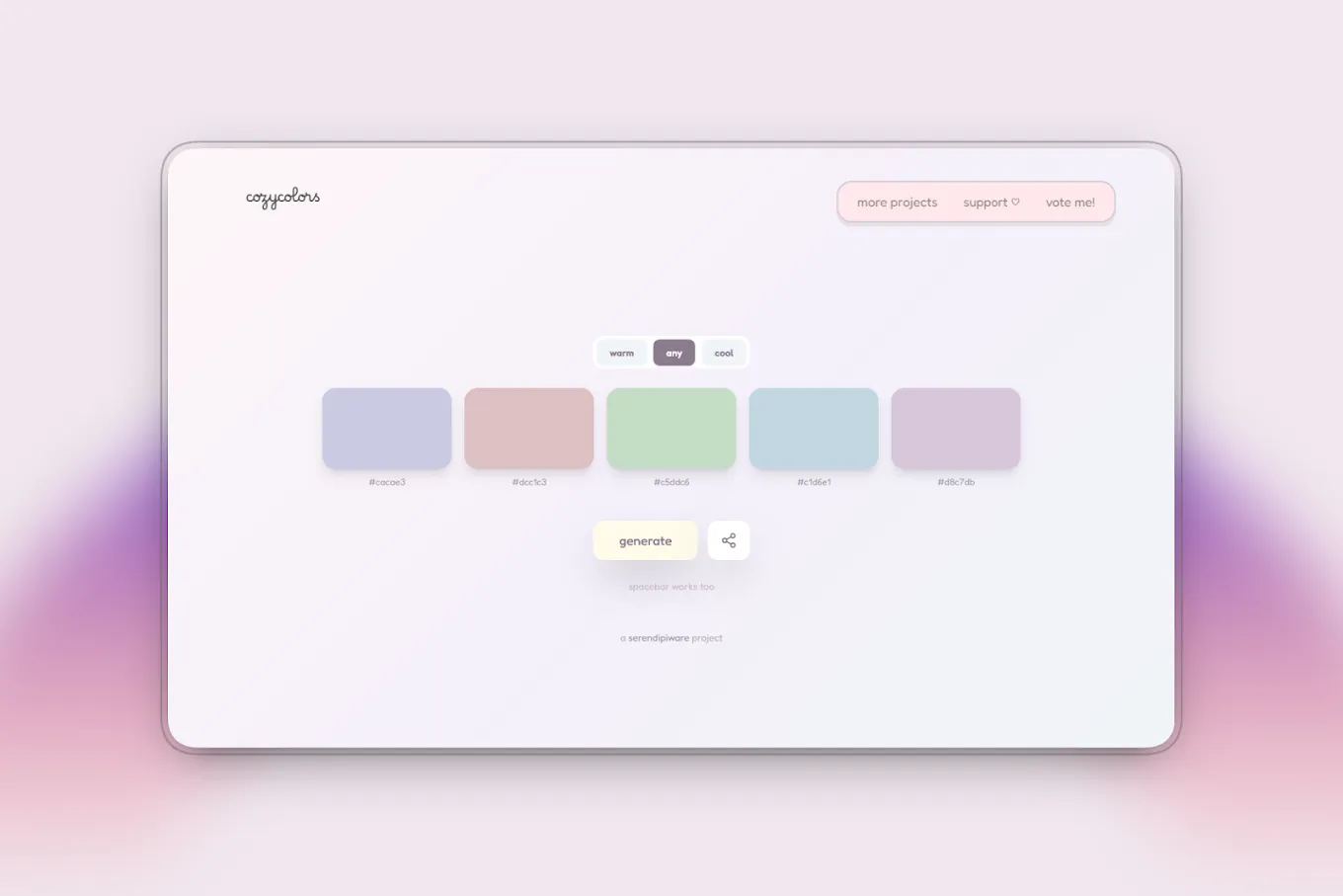 CozyColors pastel color palette generator