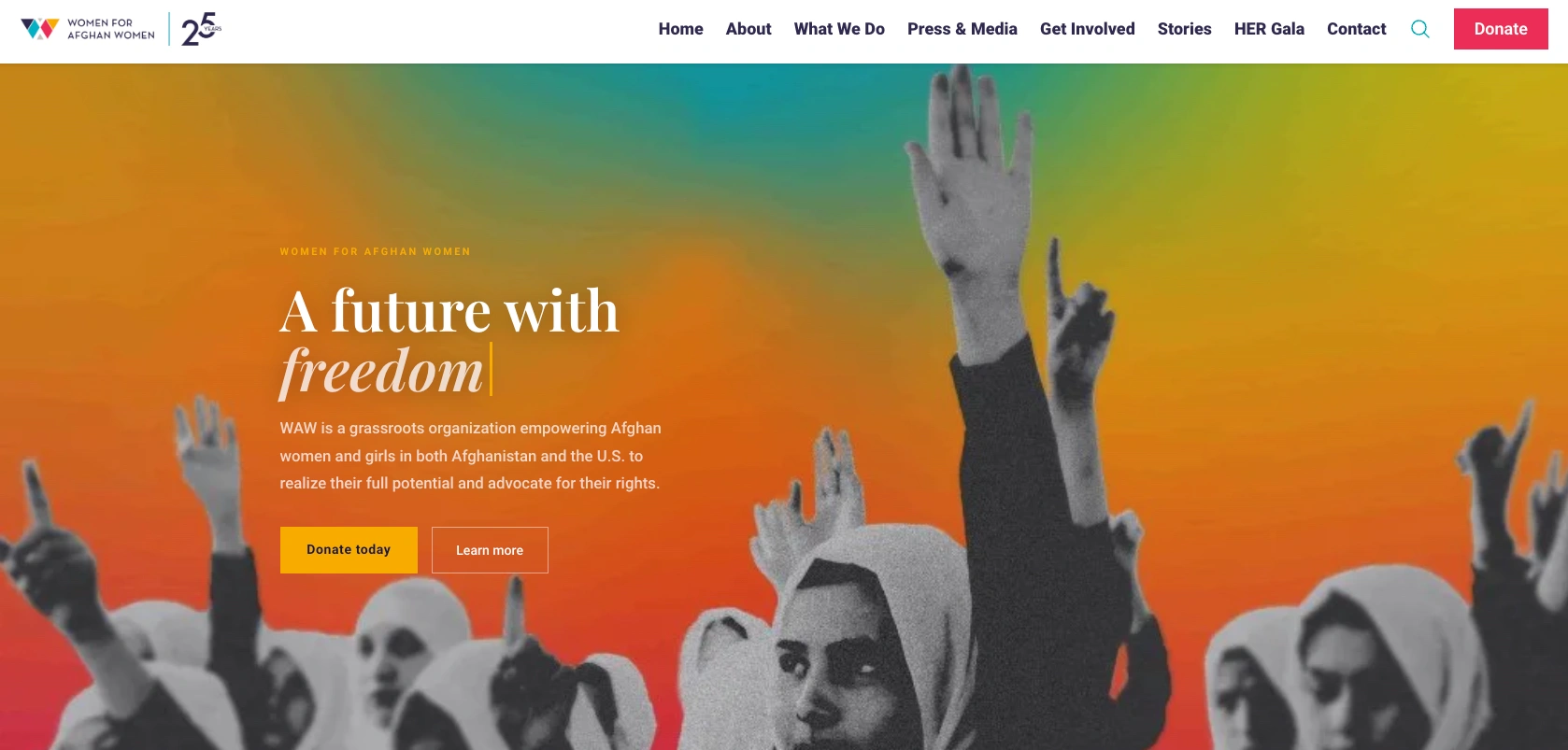 Screenshot of the Women for Afghan Women website